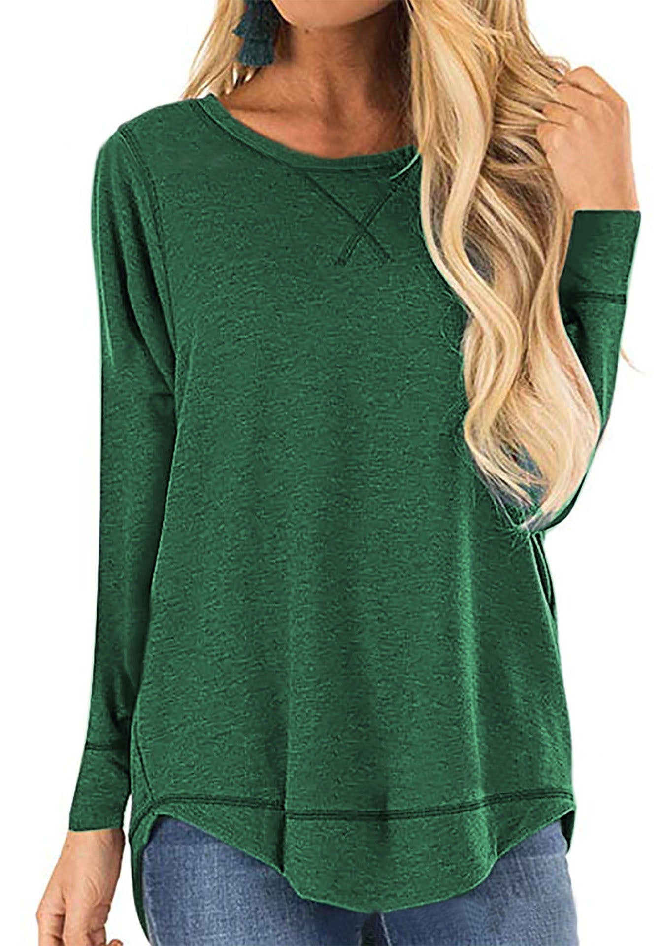 Damen lässiges Langarmshirt aus atmungsaktiver Baumwolle mit modischen Seitenschlitzen Krohn-e
