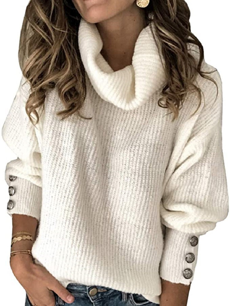Damen Oversized Rollkragenpullover mit dekorativen Knöpfen Krohn-e