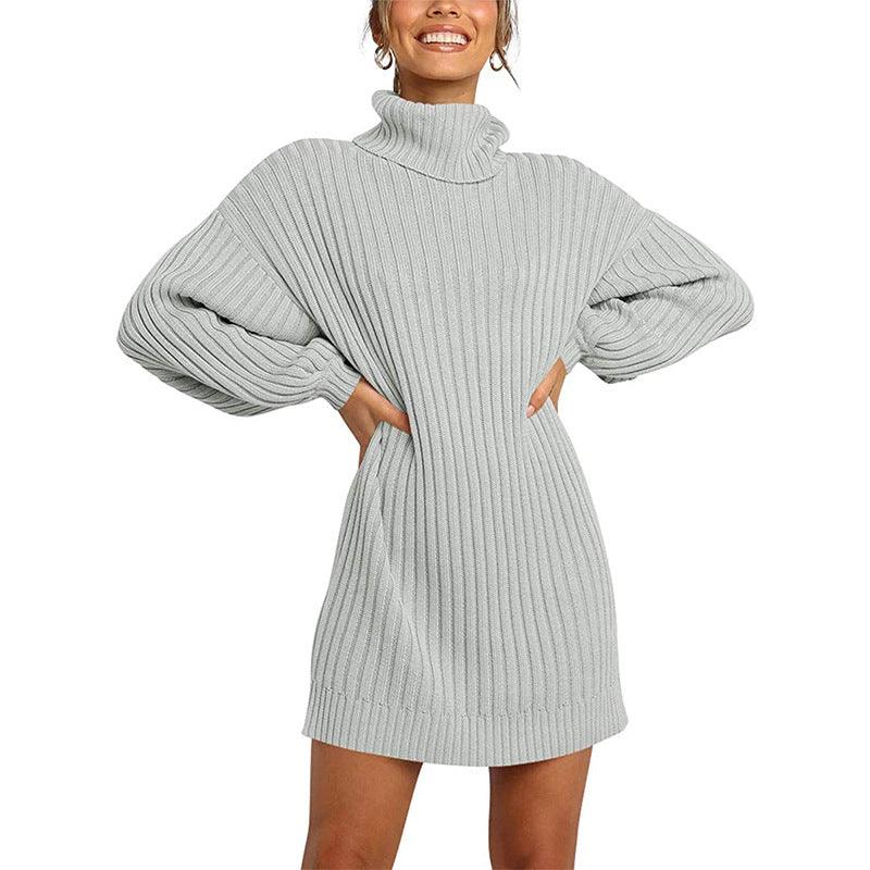 Damen Strickkleid mit hohem Kragen und weit geschnittenen Ärmeln Krohn-e
