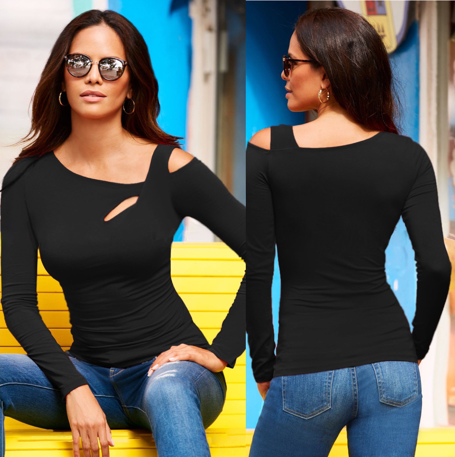 Damen Langarmshirt mit schulterfreien Details und modischem Cut-Out Krohn-e