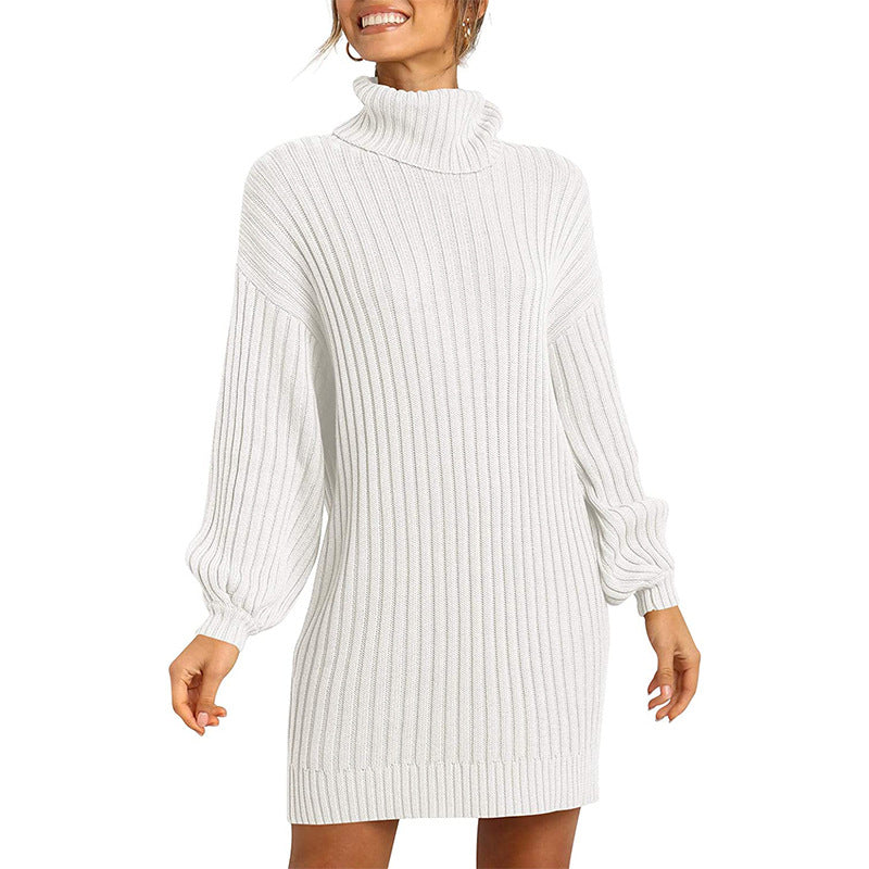 Damen Strickkleid mit hohem Kragen und weit geschnittenen Ärmeln Krohn-e