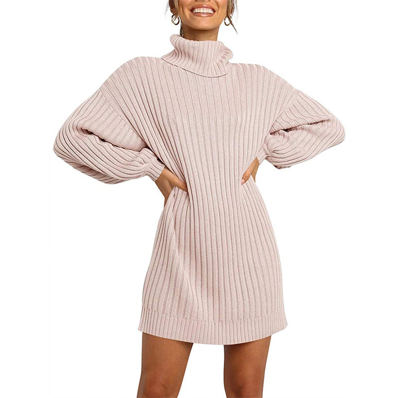 Damen Strickkleid mit hohem Kragen und weit geschnittenen Ärmeln Krohn-e