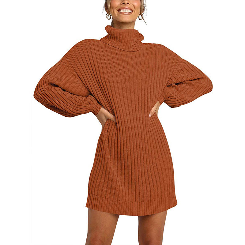 Damen Strickkleid mit hohem Kragen und weit geschnittenen Ärmeln Krohn-e