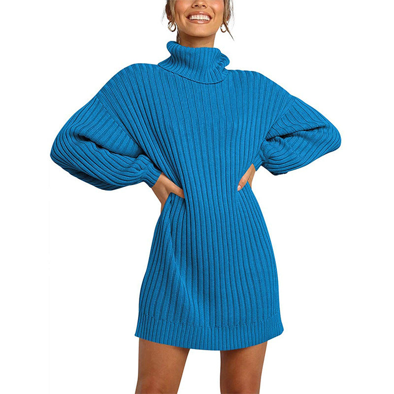 Damen Strickkleid mit hohem Kragen und weit geschnittenen Ärmeln Krohn-e