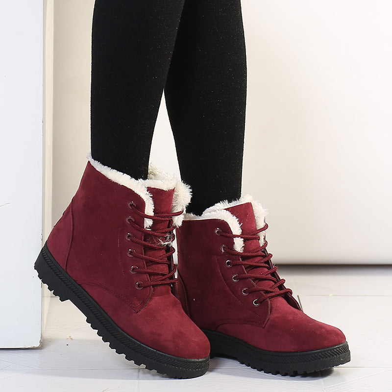 Krohn-e | Knöchel Stiefel - Wildleder - Schnürung Vorne - Kunstpelz-Besatz - Profilsohle