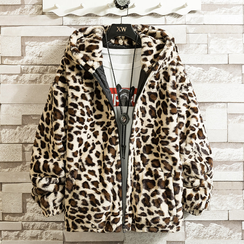 Damen kuschelige Fleecejacke mit Leopardenmuster und Kapuze Krohn-e