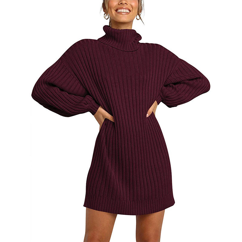 Damen Strickkleid mit hohem Kragen und weit geschnittenen Ärmeln Krohn-e