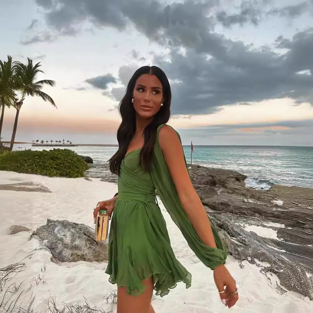 Fudus | Modernes, schulterfreies Kleid mit weiten Ärmeln