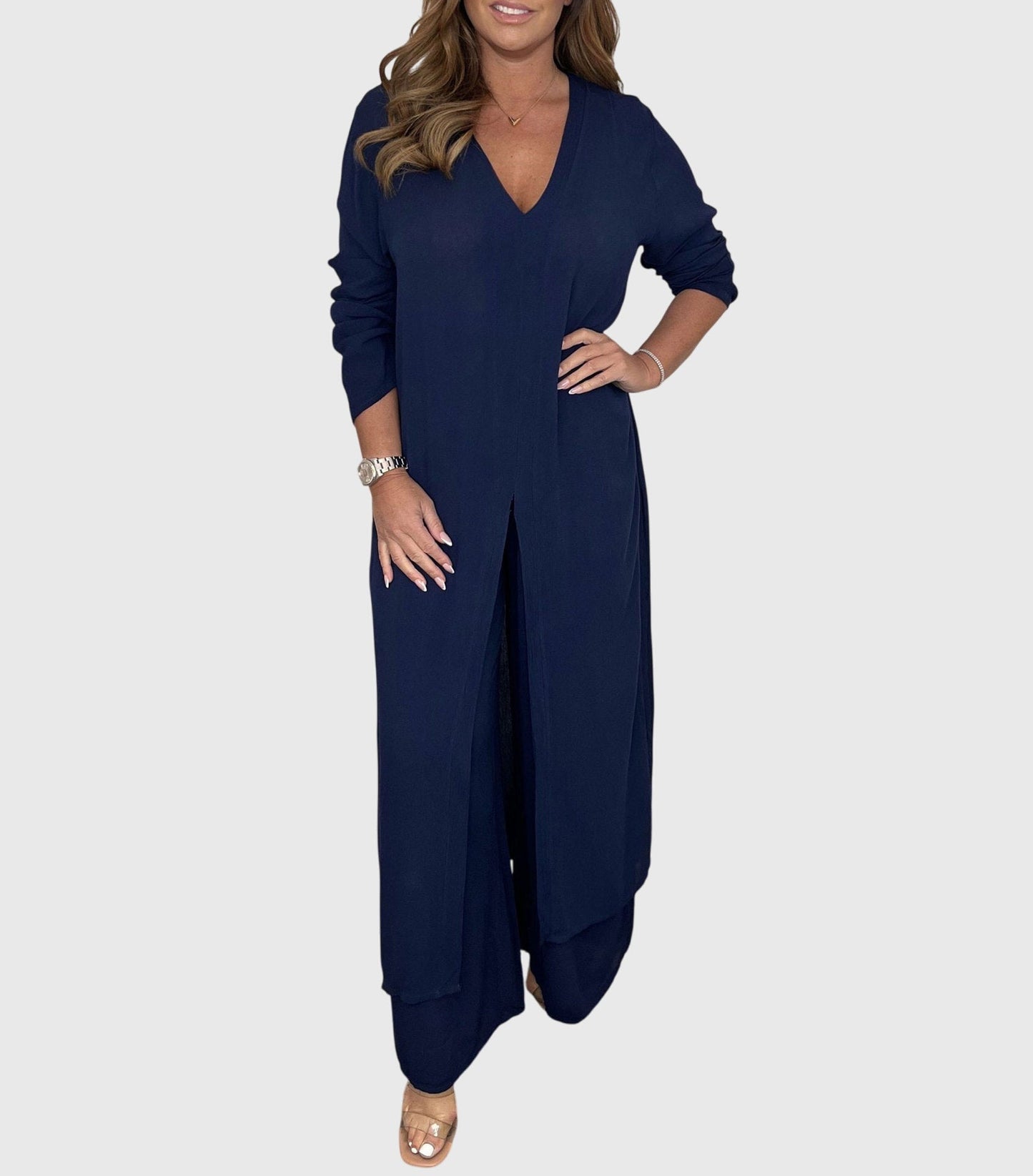 Citra | Damen Zweiteiler Longbluse und Weite Hose Set Elegant