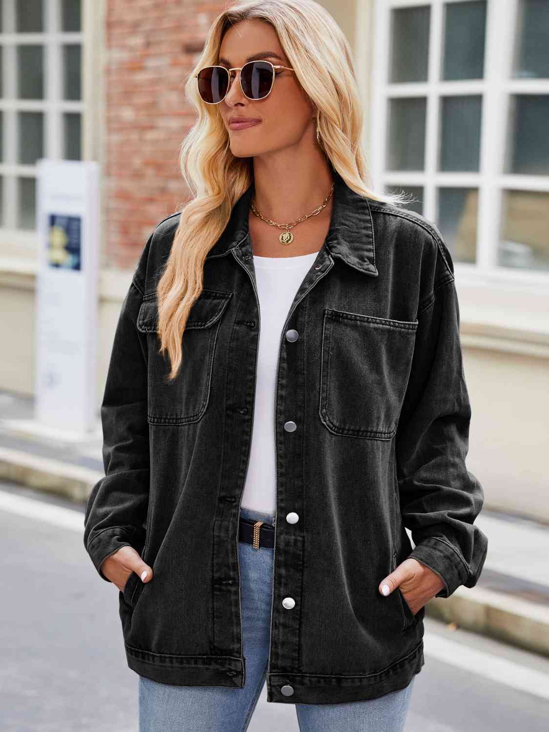 Krohn-e | Knopf-Down Denimjacke mit Taschen