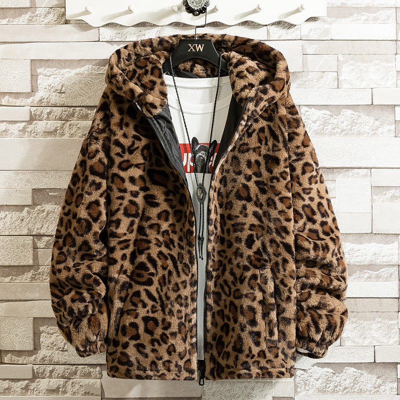 Damen kuschelige Fleecejacke mit Leopardenmuster und Kapuze Krohn-e