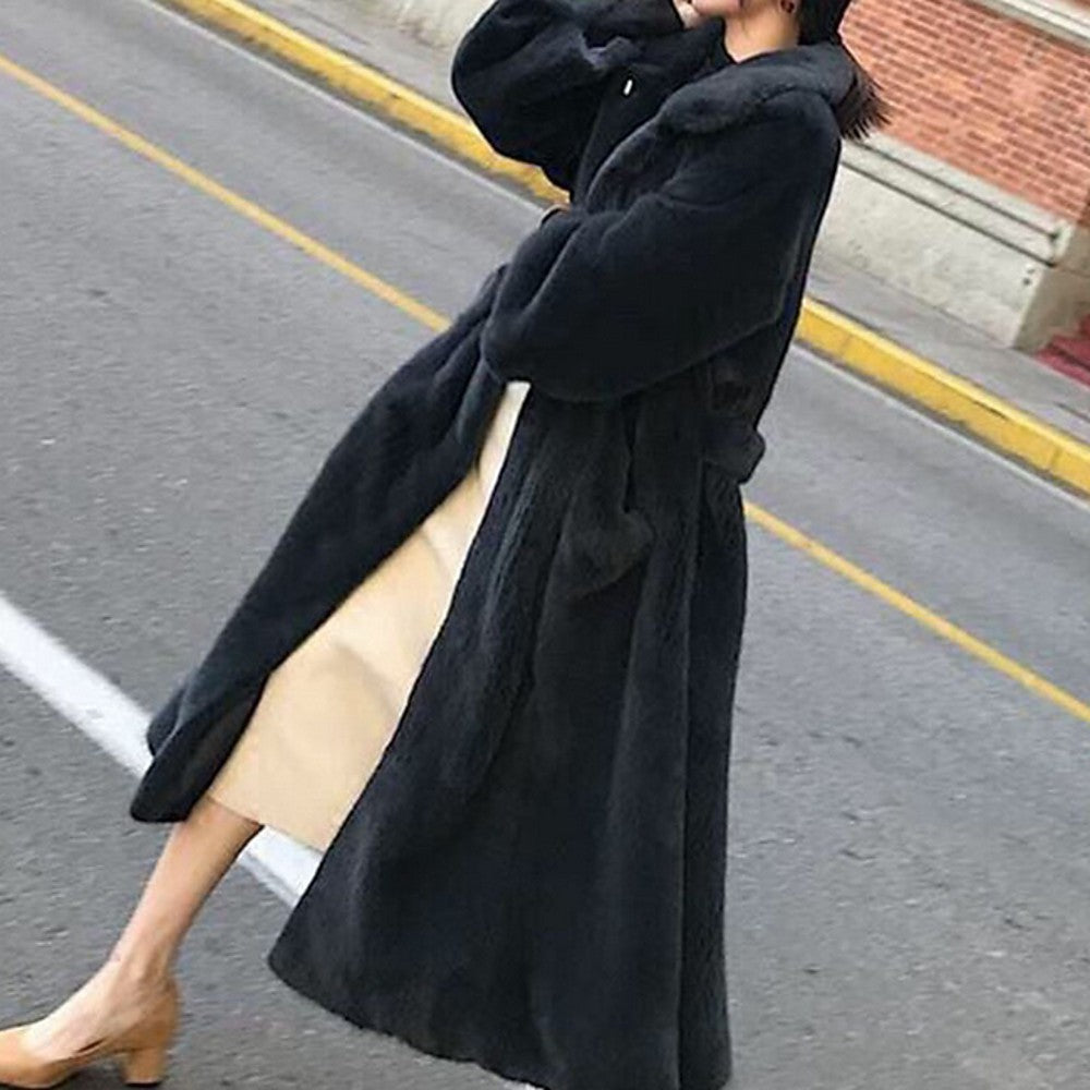 Damen Fluffiger Langmantel mit breitem Gürtel Krohn-e