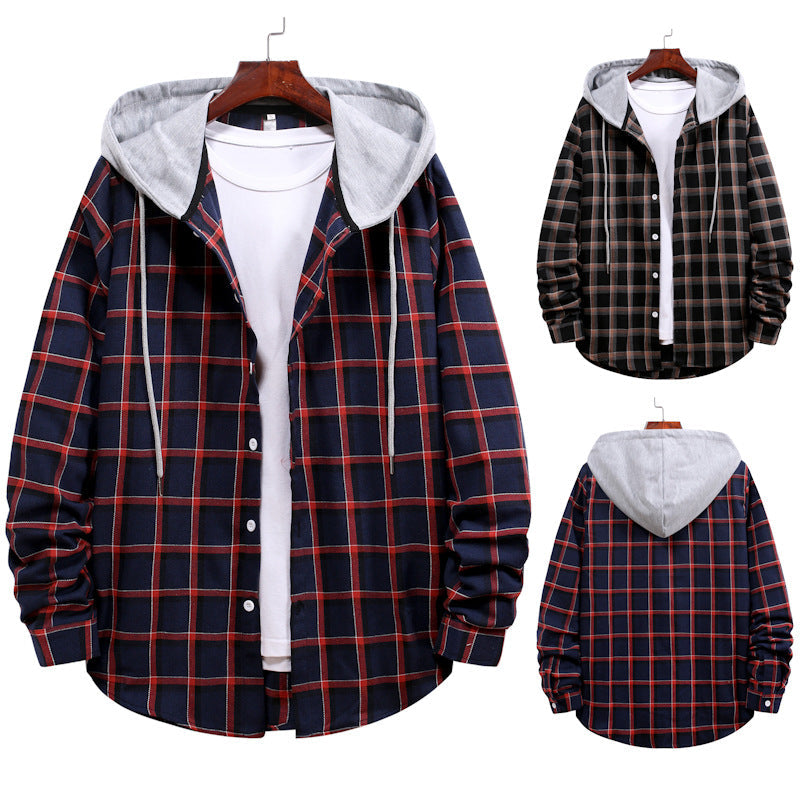 Herren Übergangsbluse mit Kapuze im karierten Look Krohn-e - Krohn-e