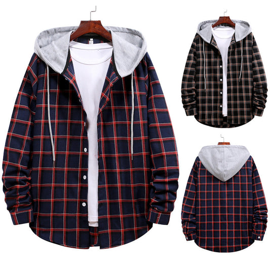 Herren Übergangsbluse mit Kapuze im karierten Look Krohn-e - Krohn-e