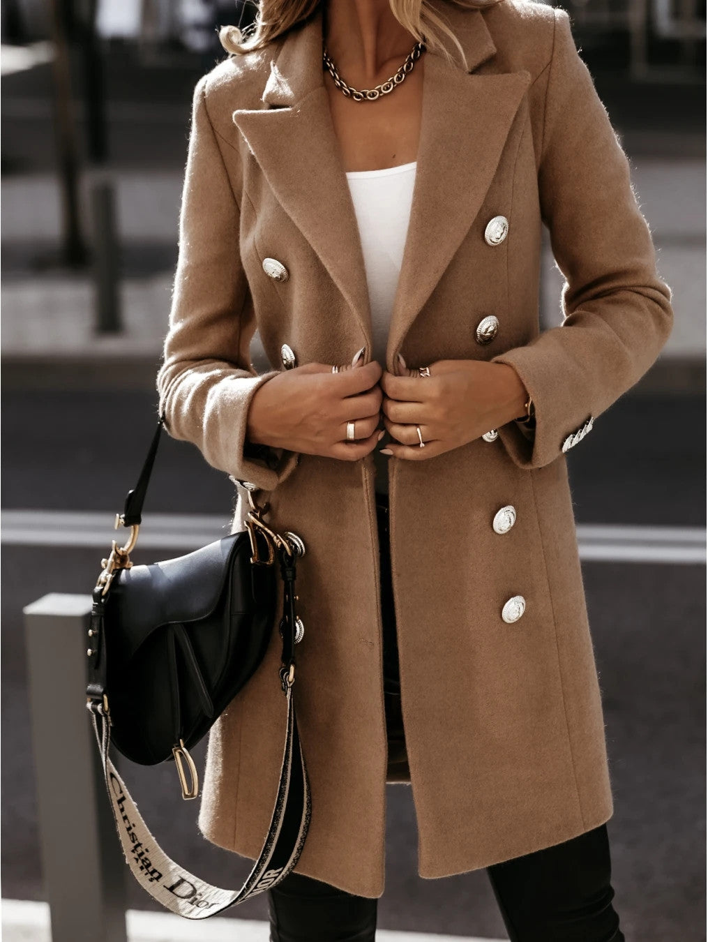 Damen Eleganter und warmer Wollmantel mit doppelter Knopfreihe Krohn-e