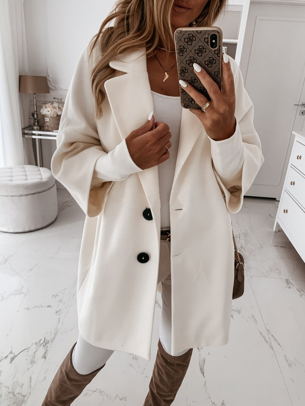Damen lässiger Oversized-Mantel mit doppeltem Knopfverschluss Krohn-e