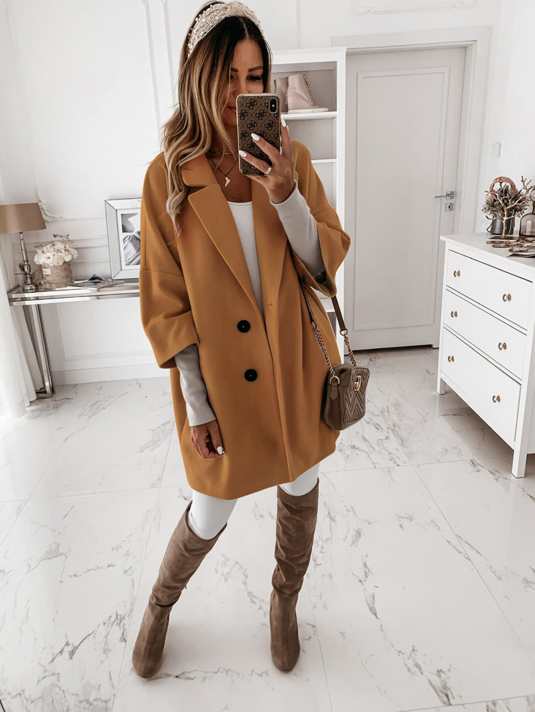 Damen lässiger Oversized-Mantel mit doppeltem Knopfverschluss Krohn-e