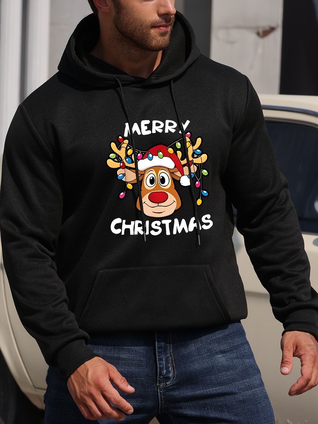 Krohn-e | Weihnachtskapuzenpullover mit Rentierdruck Polyester Frohe Weihnachten Design
