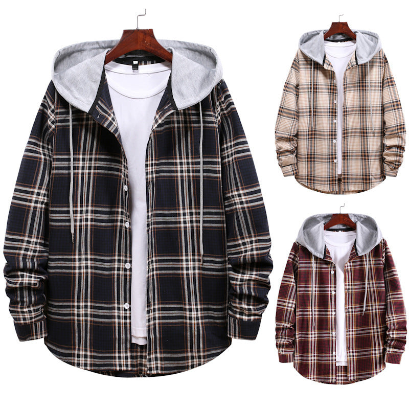 Herren Übergangsjacke mit integrierter Kapuze und Karomuster Krohn-e - Krohn-e