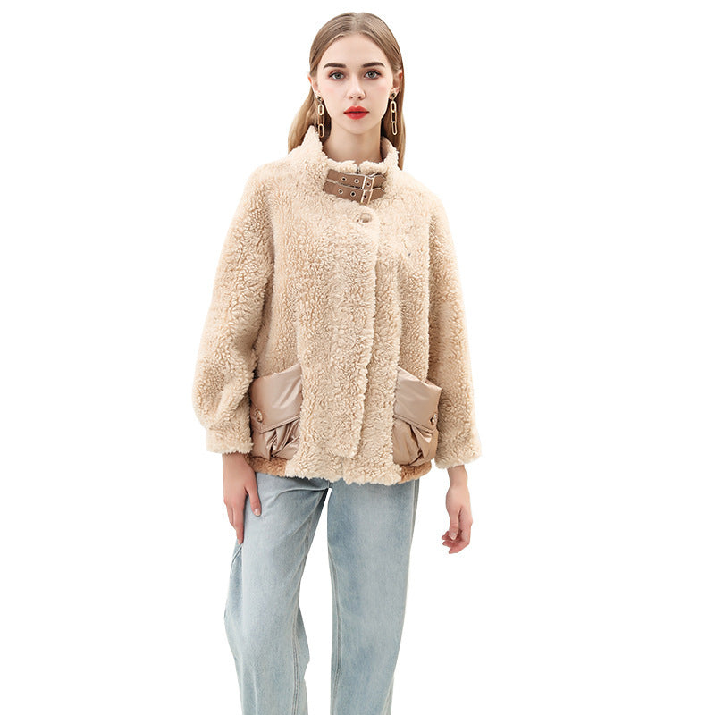 Damen kuschelige Oversize-Jacke mit dekorativen Taschen Krohn-e