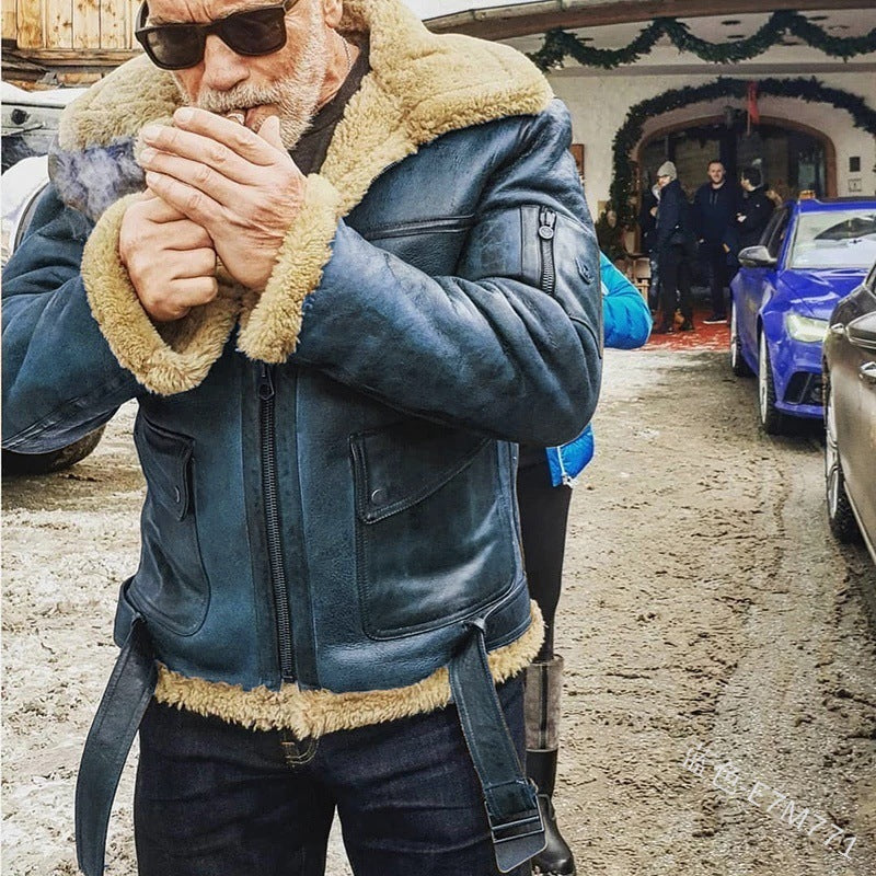Herren authentische Lammlederjacke mit gefüttertem Stehkragen Krohn-e