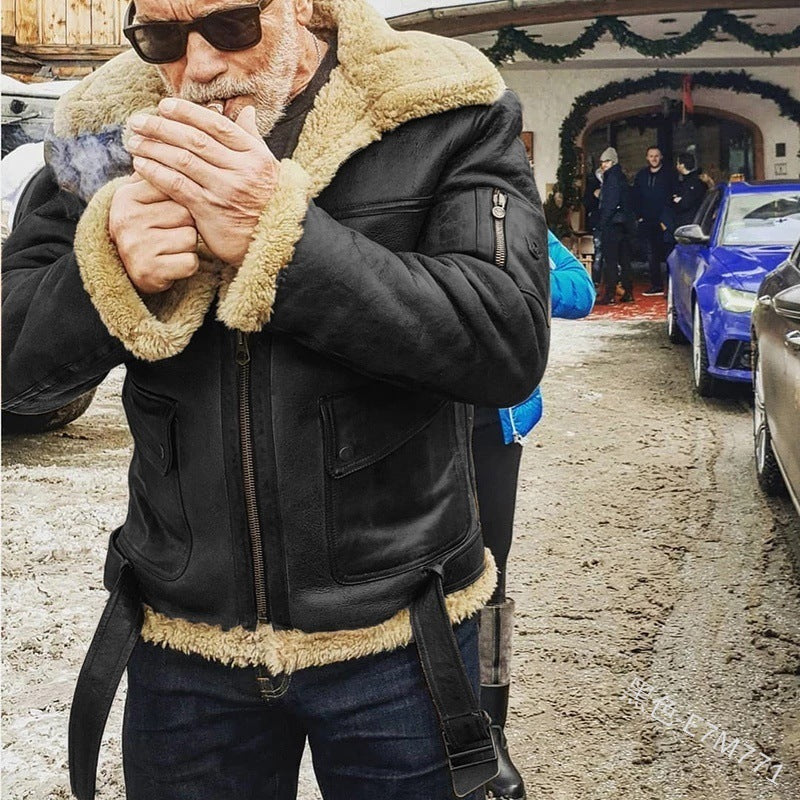 Herren authentische Lammlederjacke mit gefüttertem Stehkragen Krohn-e