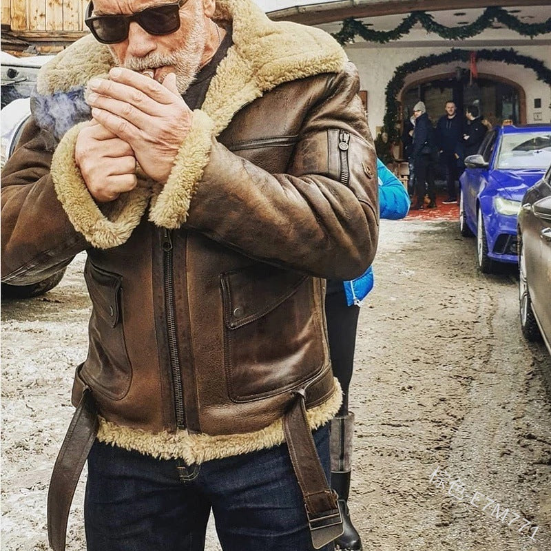 Herren authentische Lammlederjacke mit gefüttertem Stehkragen Krohn-e