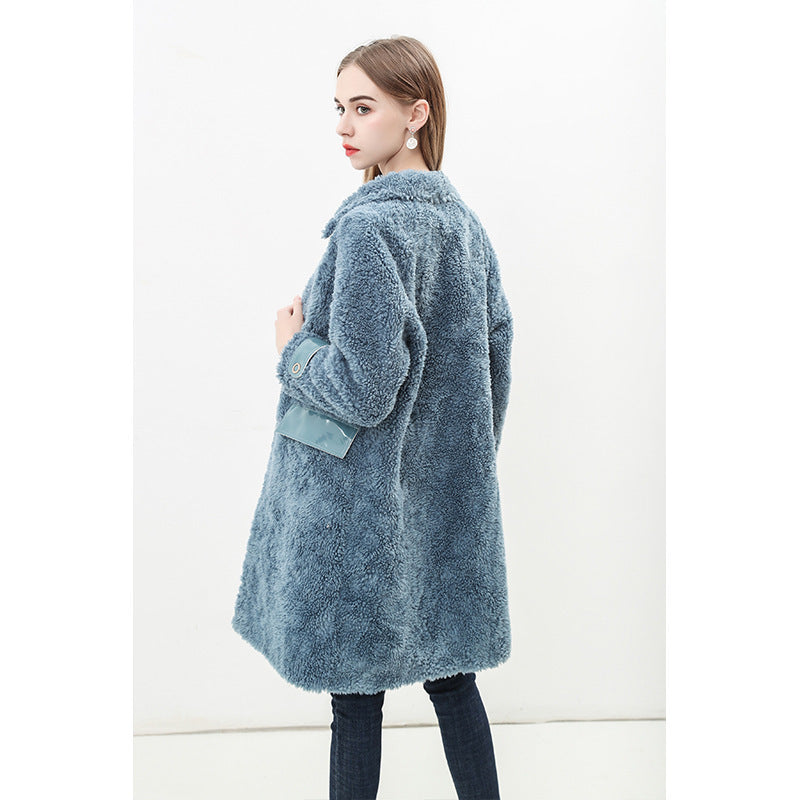 Damen Flauschiger Kunstfell-Mantel mit Taschen und klassischem Kragen Krohn-e