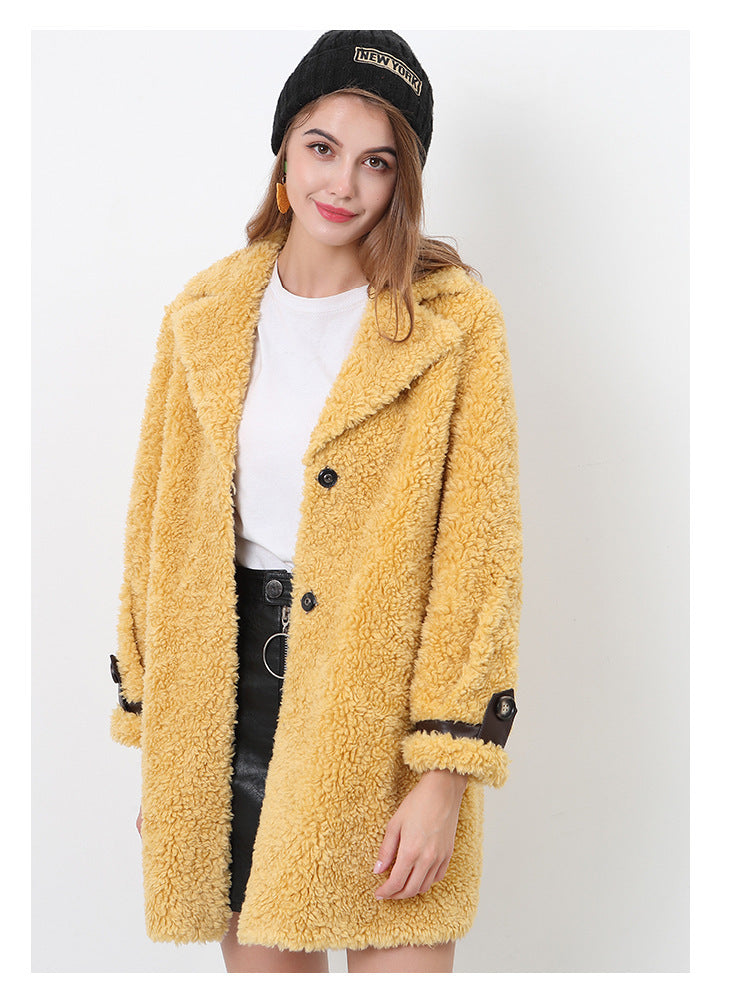 Damen Flauschiger Kurzmantel mit modischem Kragen und Knöpfen Krohn-e