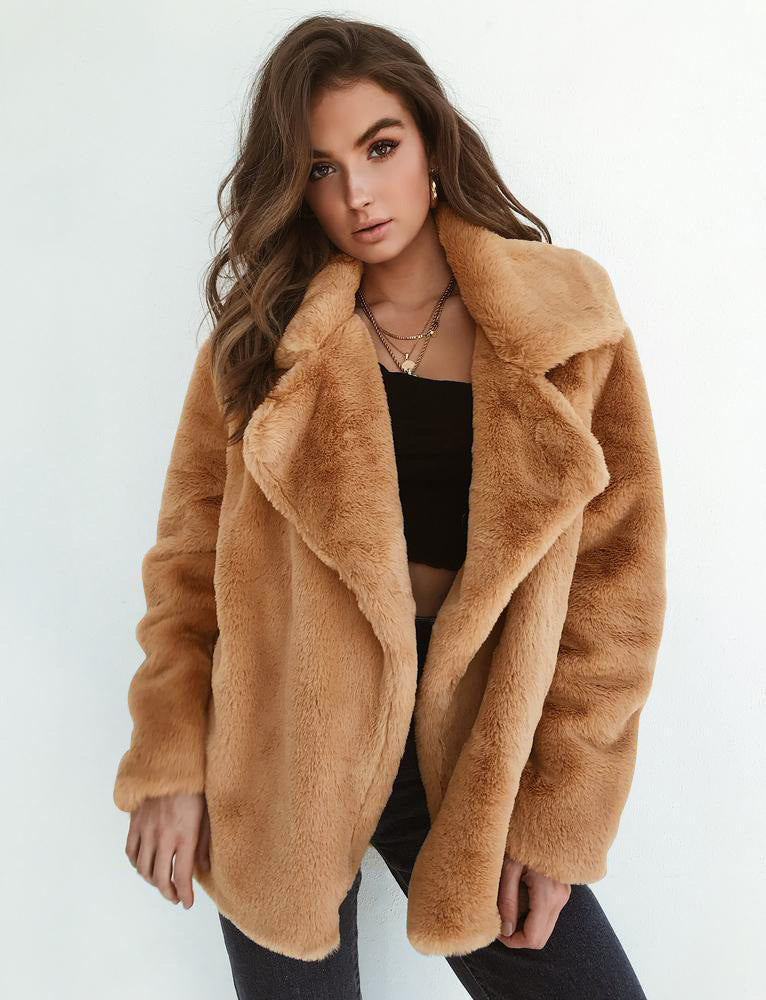 Damen Fleece-Mantel mit weitem Kragen und modischem Schnitt Krohn-e