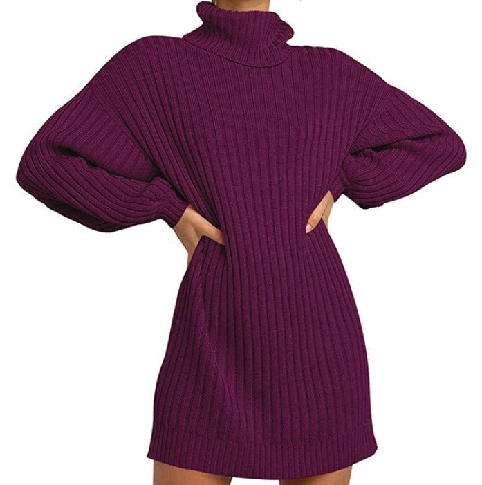 Damen Strickkleid mit hohem Kragen und weit geschnittenen Ärmeln Krohn-e