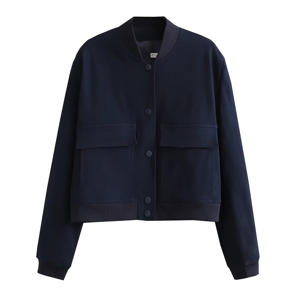 Moderne Bomberjacke von Kovirael mit gerippten Bündchen und Druckknöpfen