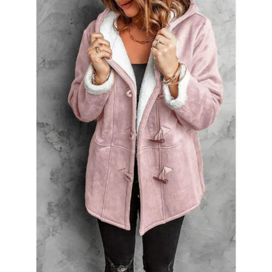 Krohn-e | Mantel mit Kapuze - Wildleder-Look - Fleece-Futter - Lockere Passform - Mittellang