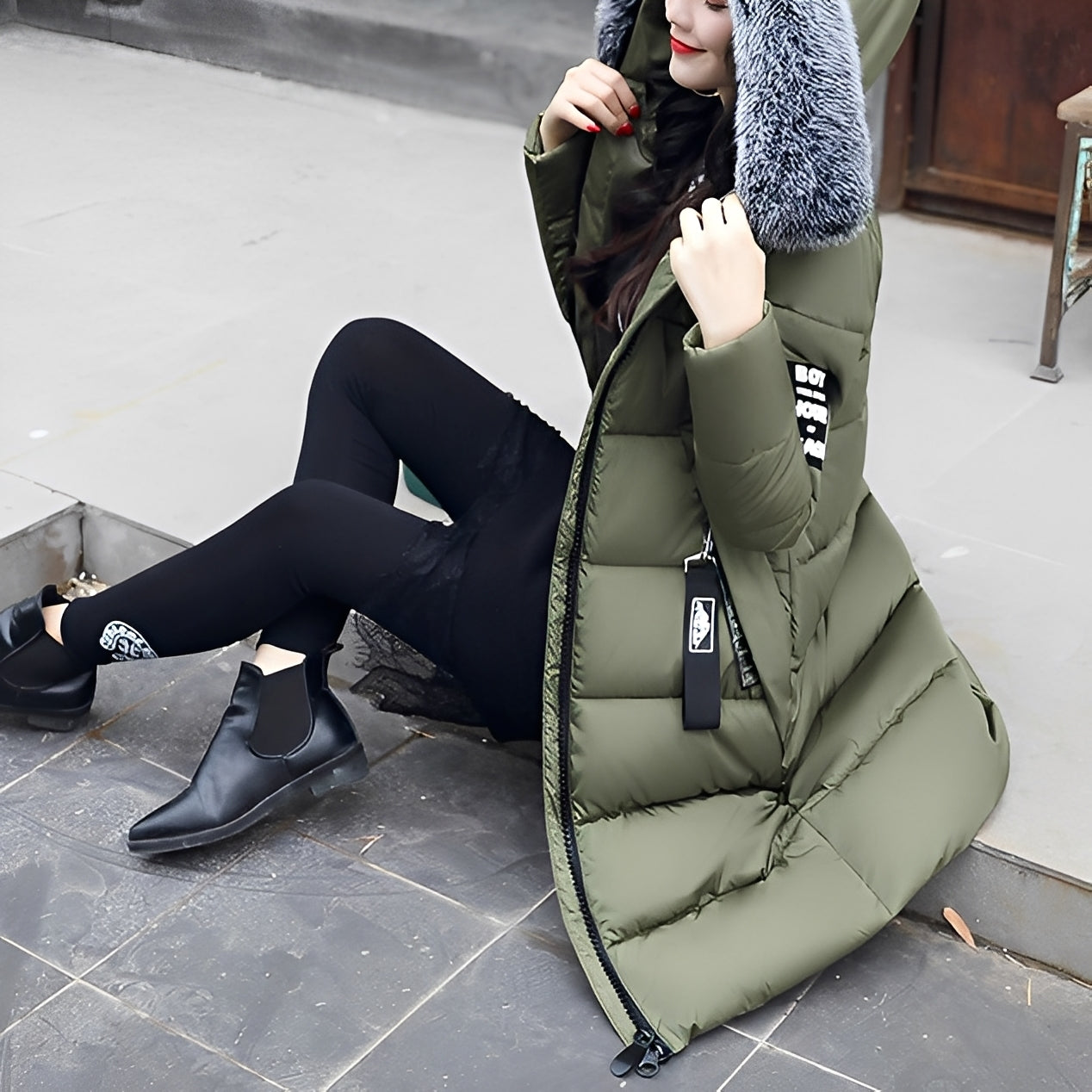 Krohn-e | Stylischer, gepolsterter Mantel mit Pelzkragen für Damen