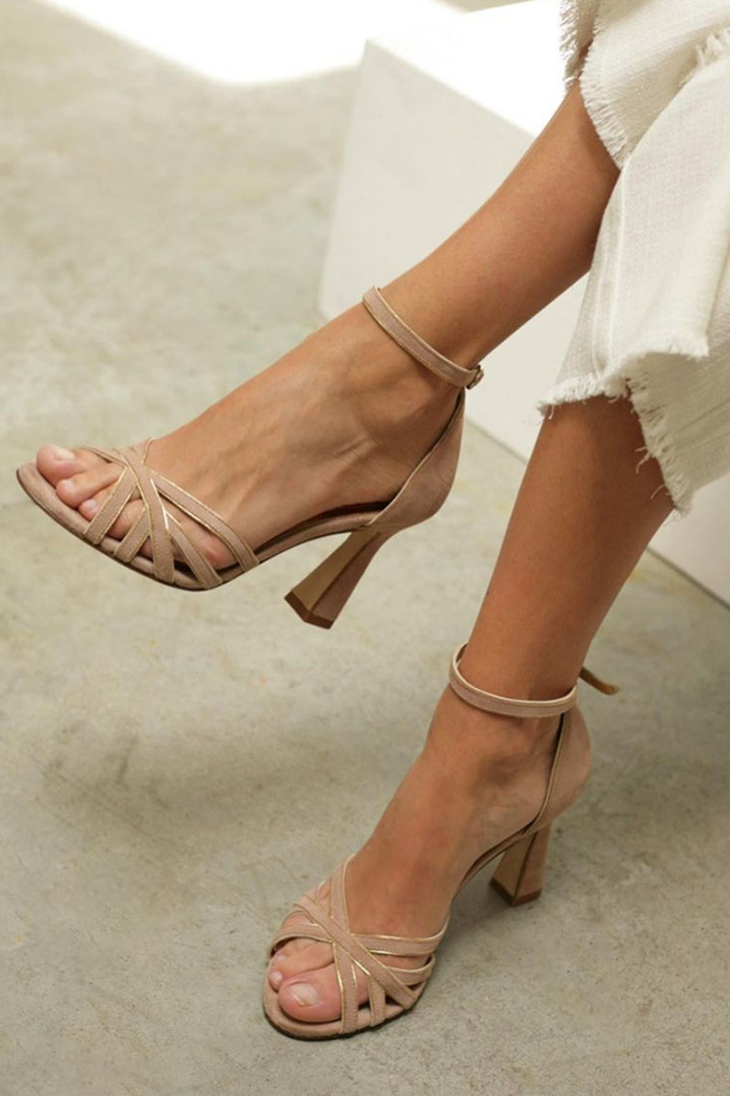 KROHN-E Damen Peep-Toe Pumps Patchwork Stiletto