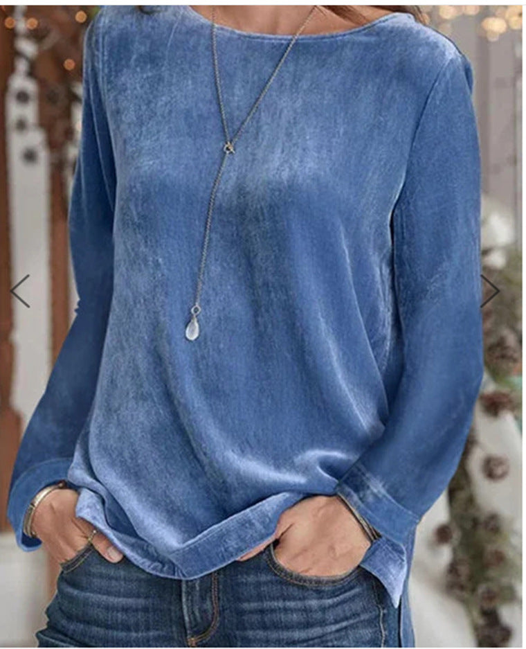 Damen Langarmbluse mit weichem Fleece und modischem Rundhalsausschnitt Krohn-e