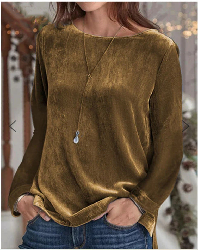 Damen Langarmbluse mit weichem Fleece und modischem Rundhalsausschnitt Krohn-e