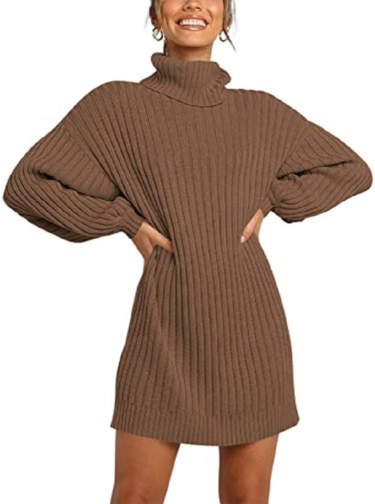 Damen Strickkleid mit hohem Kragen und weit geschnittenen Ärmeln Krohn-e