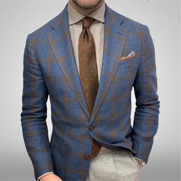 Herren elegante Karomuster Blazerjacke mit schmalem Schnitt Krohn-e