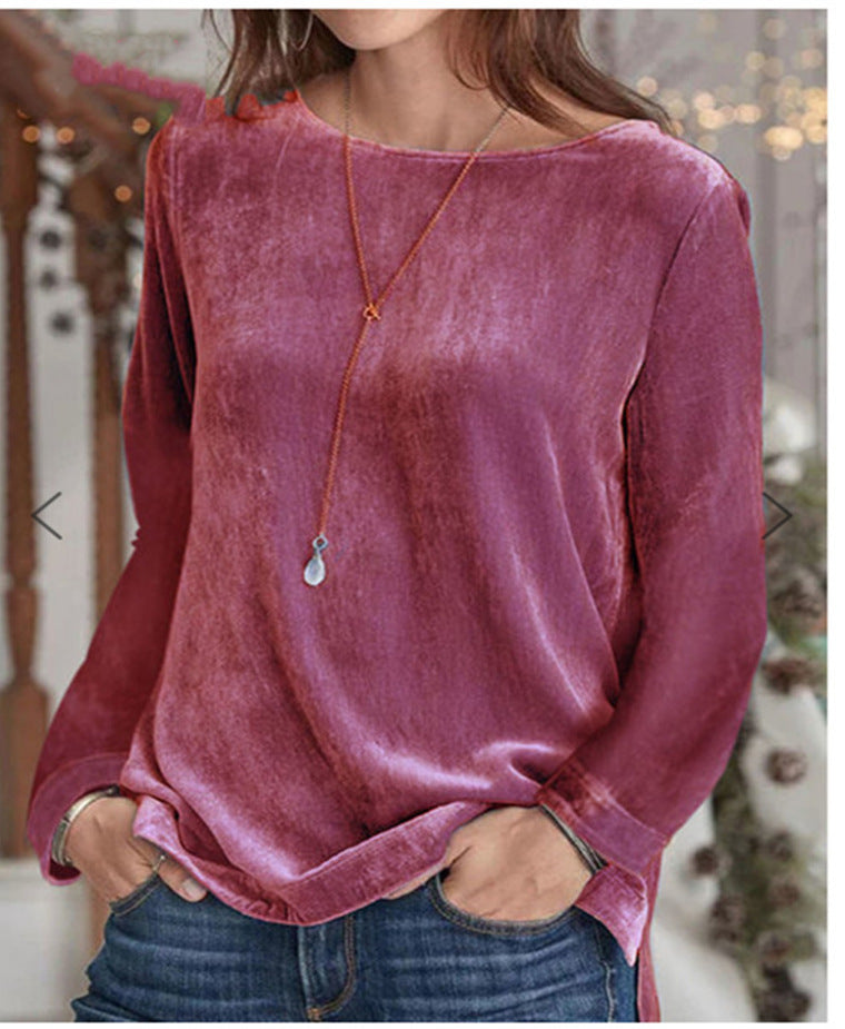 Damen Langarmbluse mit weichem Fleece und modischem Rundhalsausschnitt Krohn-e