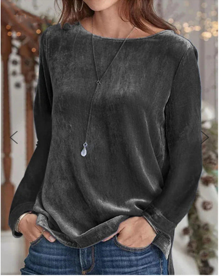 Damen Langarmbluse mit weichem Fleece und modischem Rundhalsausschnitt Krohn-e