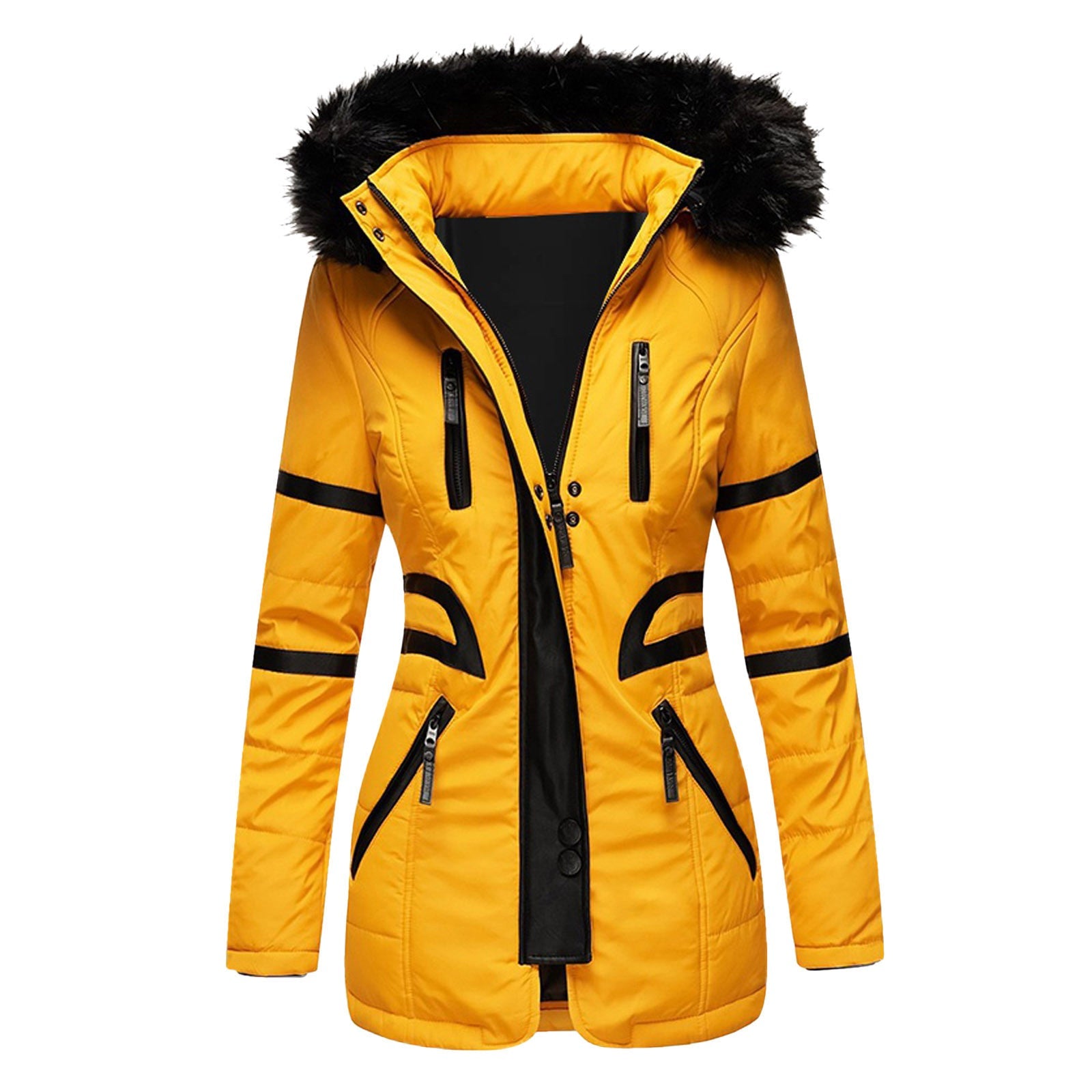 Damen isolierte Parkajacke mit abnehmbarem Kunstfellkragen und vielseitigen Taschen Krohn-e
