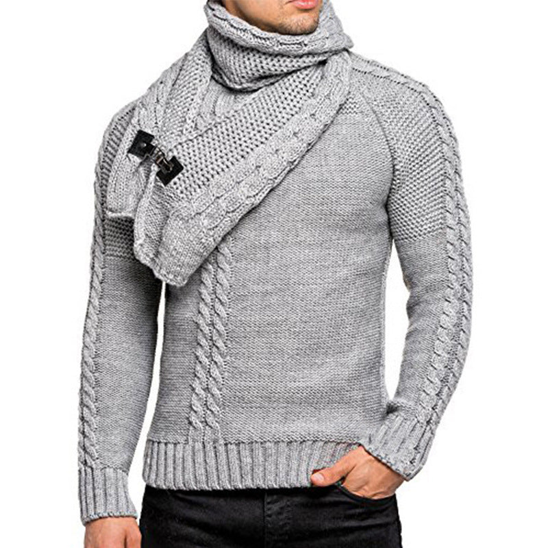 Herren stylischer Strickpullover mit schickem Kragen und praktischem Schal Krohn-e