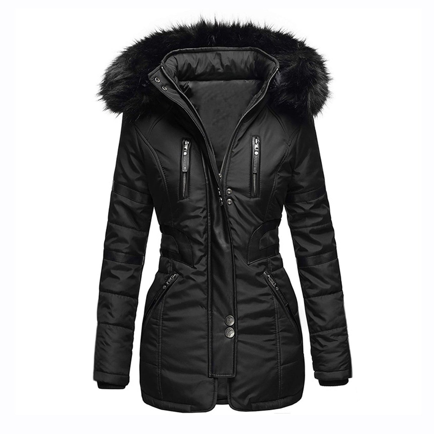 Damen isolierte Parkajacke mit abnehmbarem Kunstfellkragen und vielseitigen Taschen Krohn-e