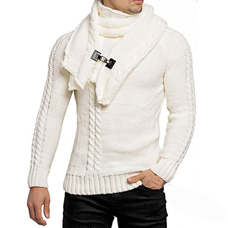 Herren stylischer Strickpullover mit schickem Kragen und praktischem Schal Krohn-e