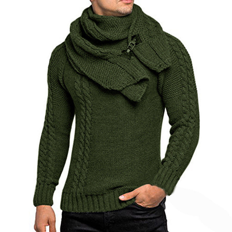 Herren stylischer Strickpullover mit schickem Kragen und praktischem Schal Krohn-e