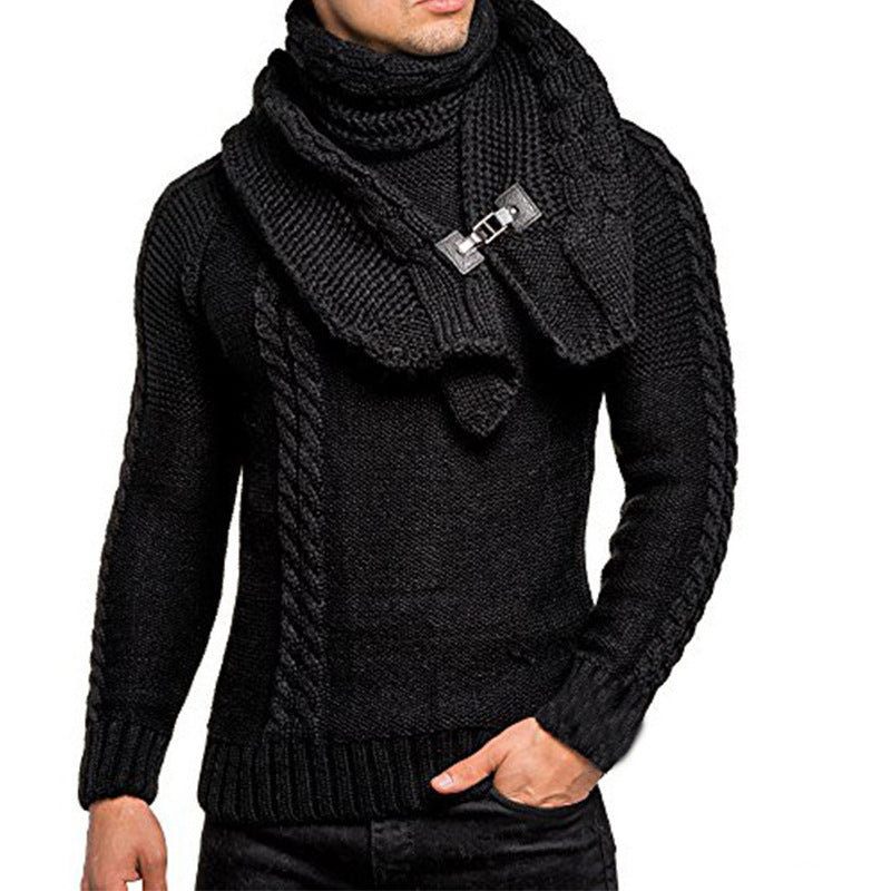 Herren stylischer Strickpullover mit schickem Kragen und praktischem Schal Krohn-e