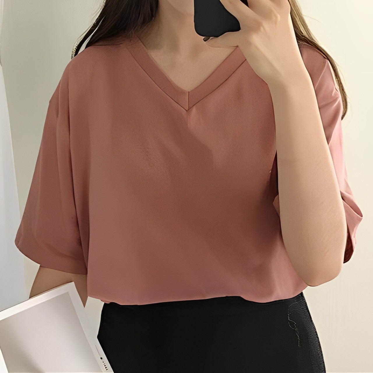 Alva Shirt – Einfarbiges V-Neck Lockeres Shirt