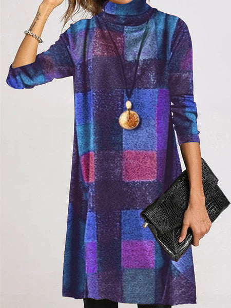 Damen trendiges Karo-Kleid mit hohem Kragen Krohn-e