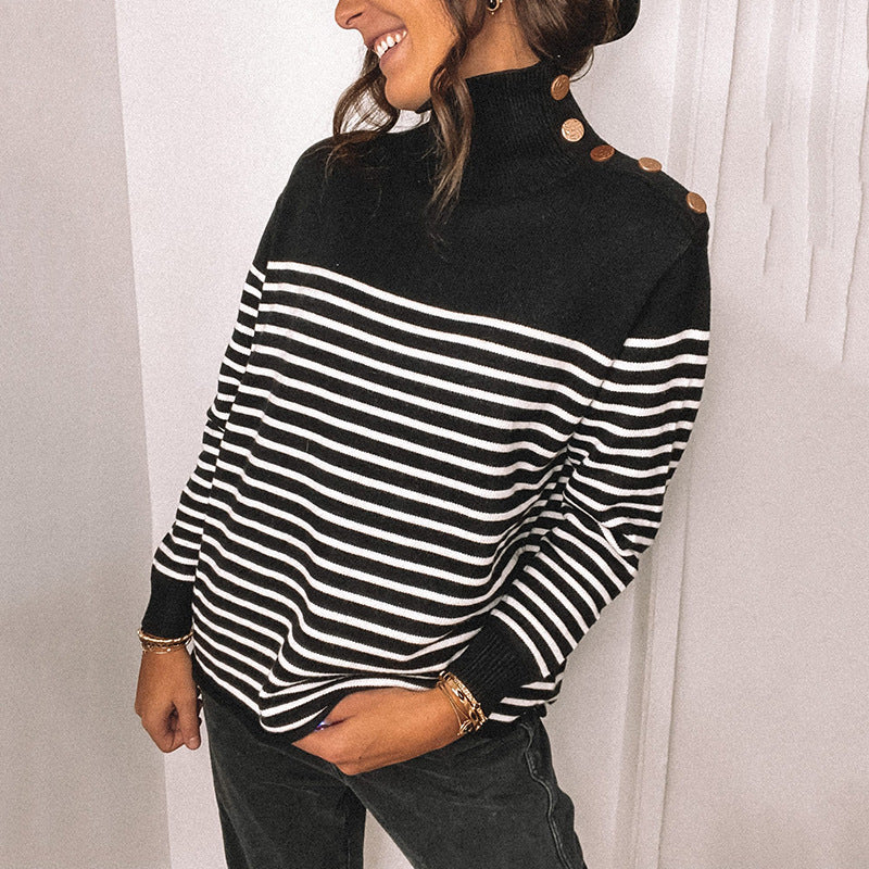 Damen Oversized Strickpullover mit Stehkragen und Knopfdetails Krohn-e